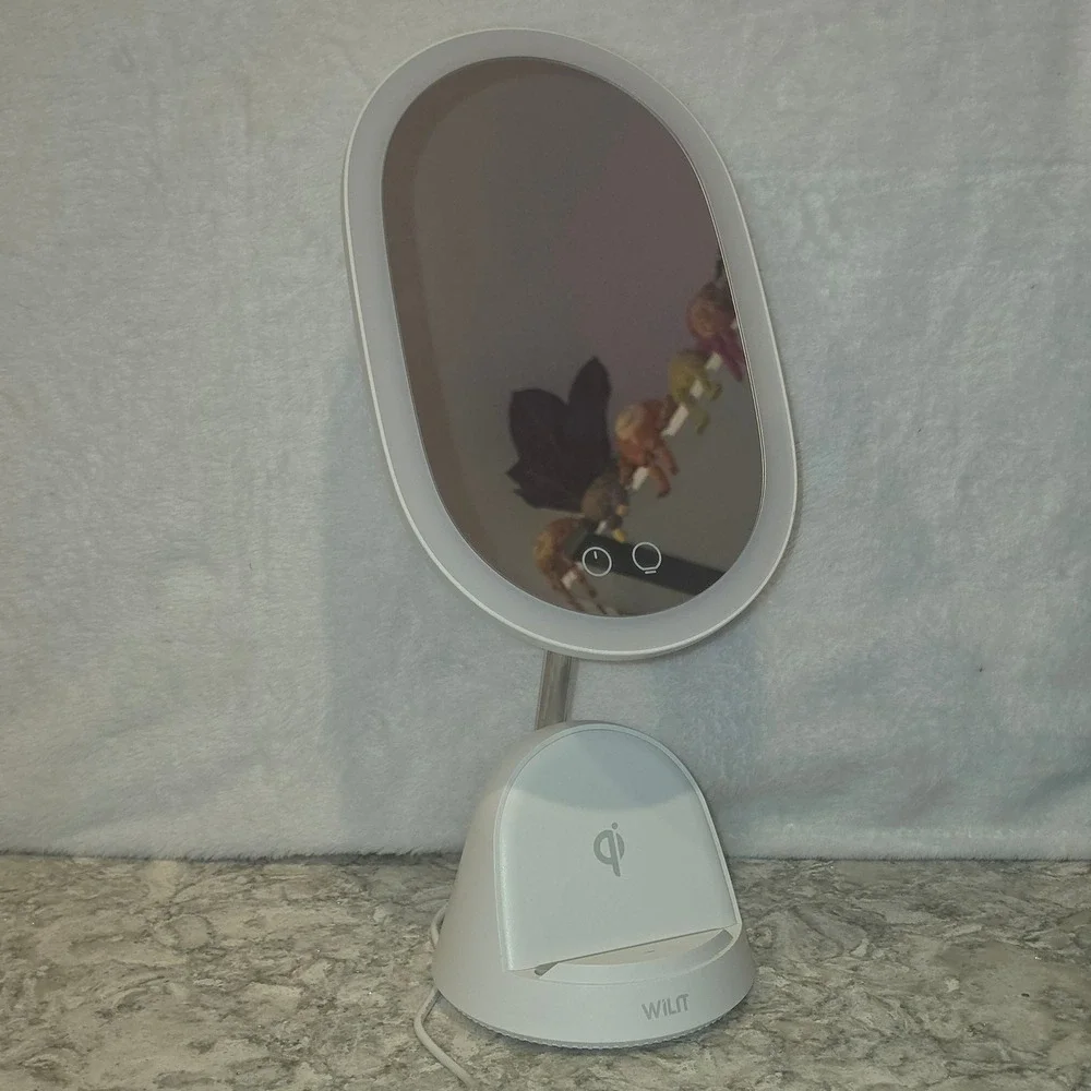 WILIT LED Makeup Mirror with Qi Wireless Charging Base White Oval Touch Control